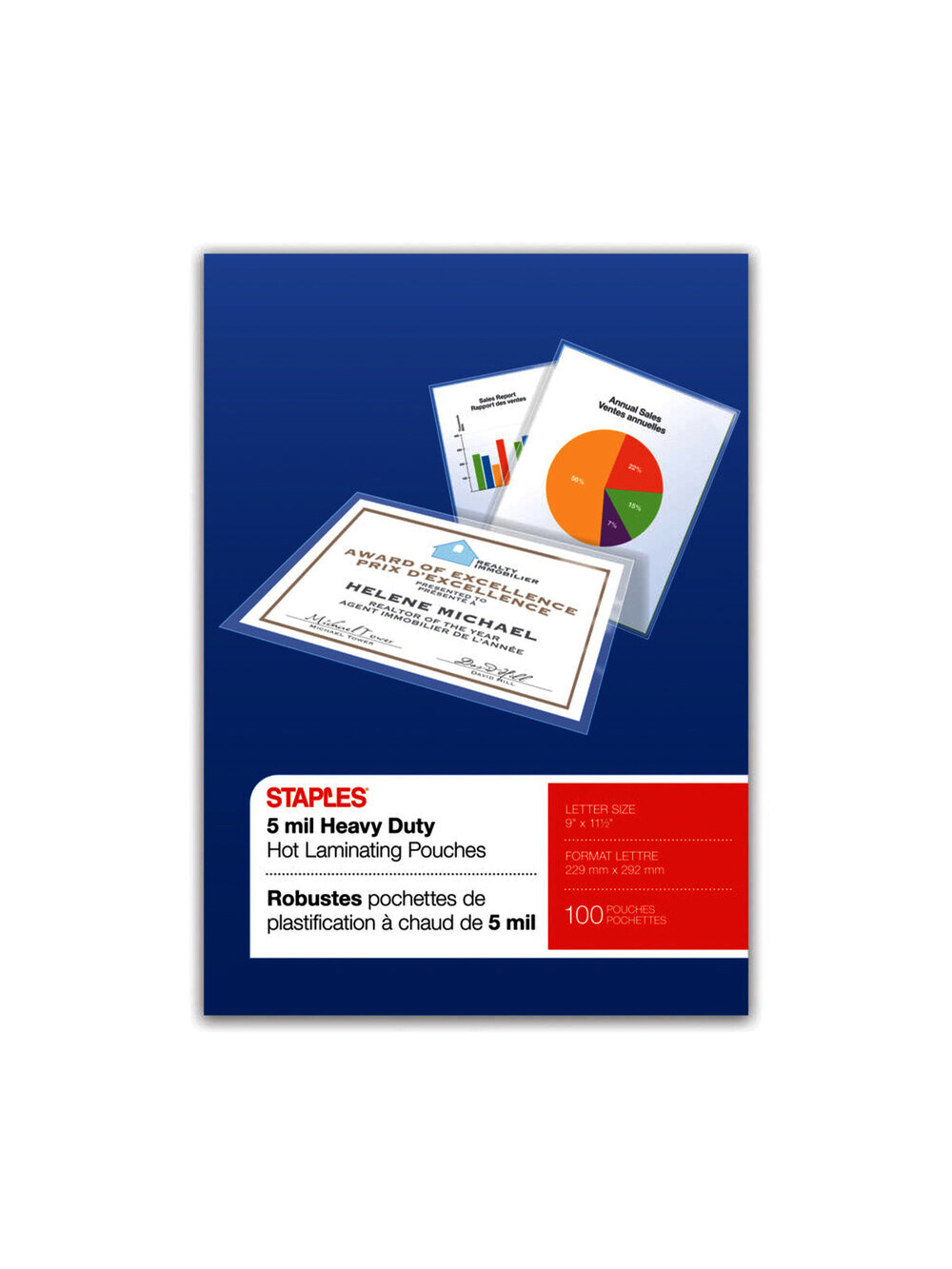 Staples HeatSeal Laminating Pouches, 5 mil, Letter, 100-Pack